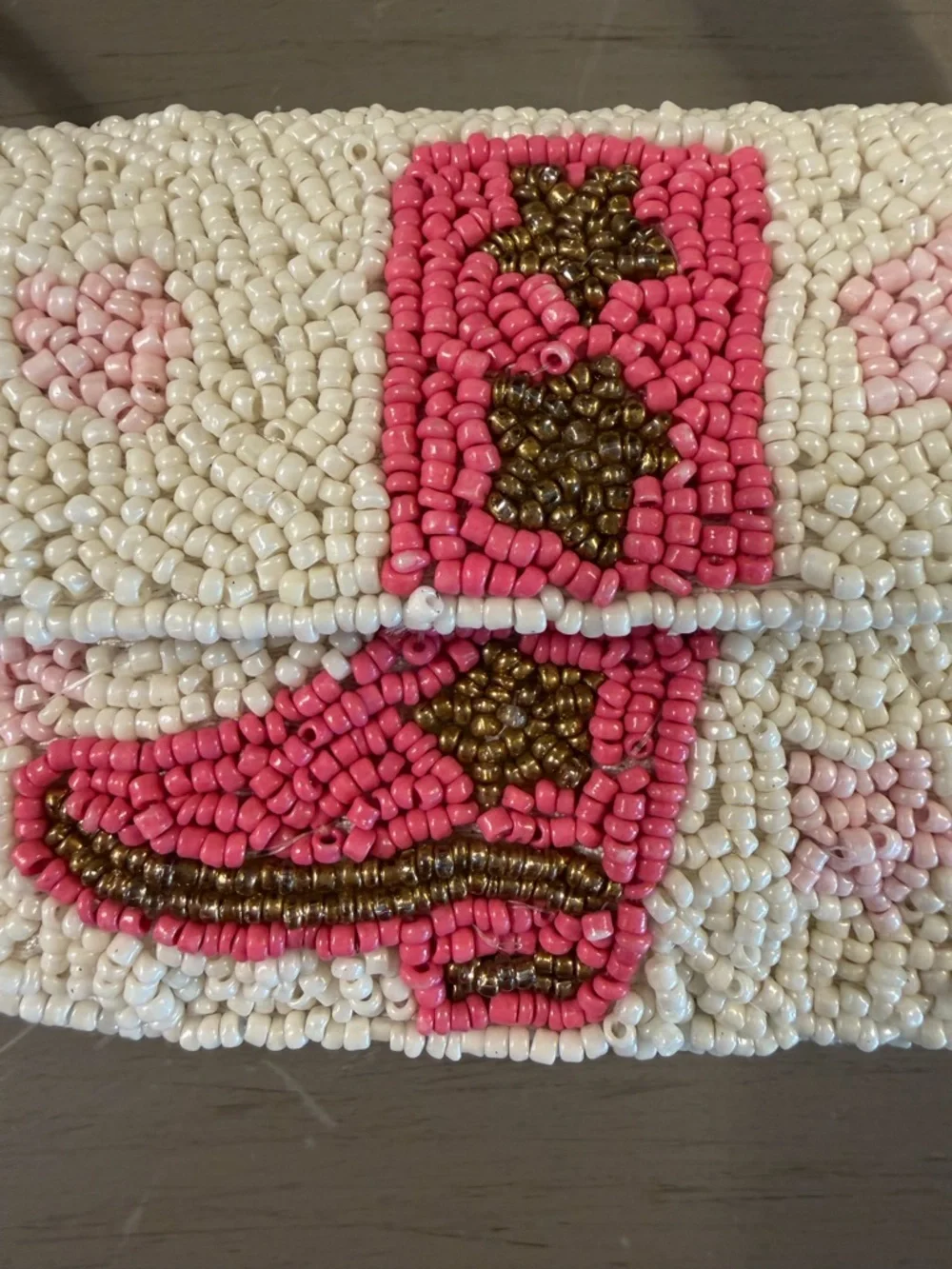 Sincerely Jules Bead Cowboy Boot Mini Pouch Wristlet White Pink Coin Purse Clip